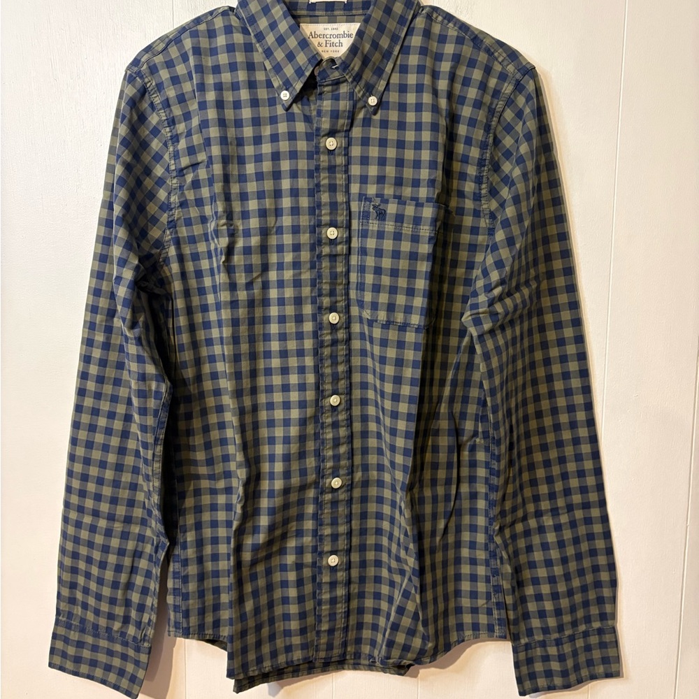 Abercrombie & Fitch Navy and Olive Plaid Shirt
